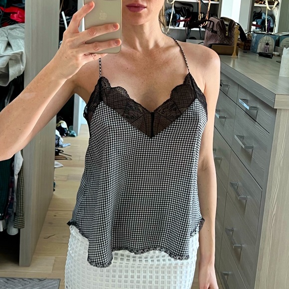 Checkered and lace spaghetti strap top - Picture 2 of 9